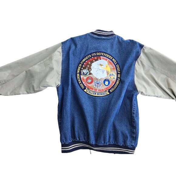 VTG 90s US Military Jon Lauren Apparel Denim FALLEN HEROES Jacket SZ XLARGE